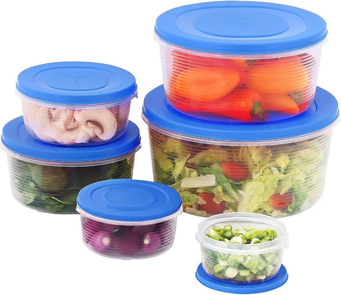 MILTON Mixing Bowl Set with Lids, 6 Bowls & 6 Covers, Plastic Airtight Nesting Containers for Meal Prep (Blue)