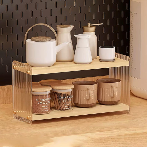 LiTY Coffee Station Organizer 2 Tier Acrylic Home Storage Mugs Hooks for Kitchen