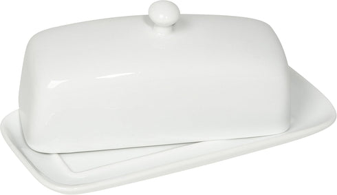 Now Designs Stoneware Rectangle Butter Dish with Lid, White 4.5 x 8