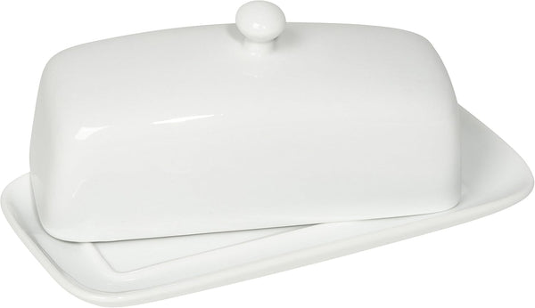 Now Designs Stoneware Rectangle Butter Dish with Lid, White 4.5 x 8
