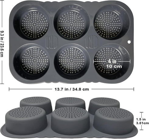 MUJUZE Hamburger Bun Pan, 6 Cavity Hamburger Bun Pans for Baking, Nonstick & Heat Resistant Burger Bun Mold, Homemade Burger Bun Mold for Hamburger Bun, Silicone Hamburger Bun Pan