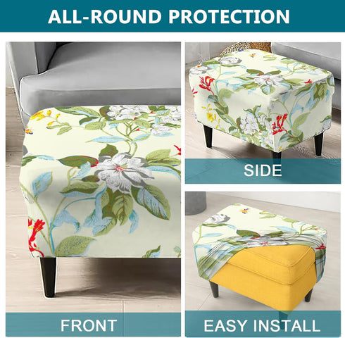 55"-63" 06 KRFOONN Stretch Ottoman Cover Slipcovers Rectangle Fit Length Footrest Stool Covers Printed Ottoman Cover