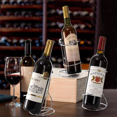 4 Packs Countertop Wine Rack, Silver Metal Small Wine Holder for Cabinet and Pantry Storage