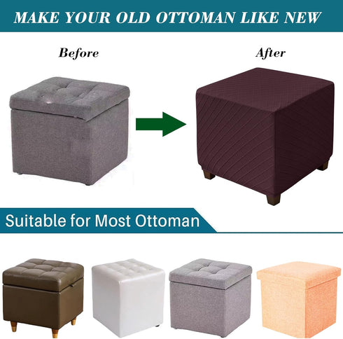 ANWUCHEN Ottoman Cover-Stretch Knitted Jacquard Ottoman Cover Square-Soft Square Ottoman Covers Slipcover -Thick