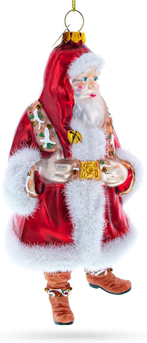 Santa in Fur Coat Christmas Ornament, Glass