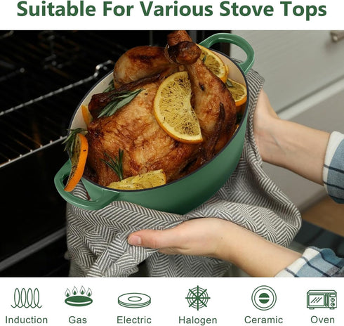 5qt TeamFar Oval Dutch Oven, Enameled Cast Iron Dutch Oven Pot with Lid, For Bread Baking/Stewing/Braising/Frying
