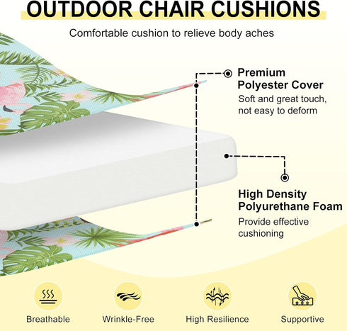 Set 4 18.5" 16" 3", downluxe Outdoor Chair Cushions of for Patio Furniture, Water-Resistant Square Corner Patio Chair