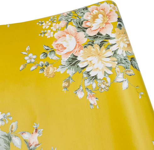 Yifely Vintage Peony Floral Shelving Paper Dark Yellow Peel & Stick Shelf Liner, 17.7 Inch by 9.8 Feet
