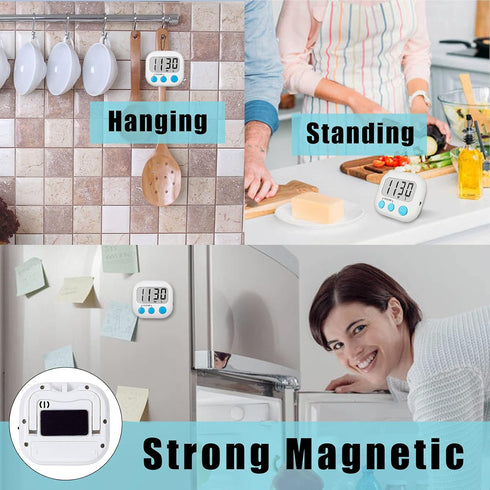 6 Pack Digital Kitchen Timers for Cooking, Magnetic Timer with Loud Alarm, White