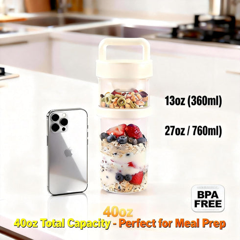 Loodkyoo 4 Pack 2-Tier Salad Cup with Dressing Container and Spoons - Portable Plastic Salad Prep Containers to Go