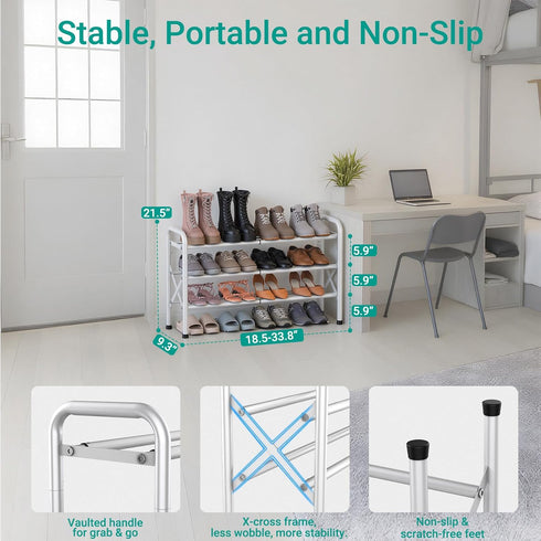 3-Tier Closet YEASHEIN Expandable Shoe Rack for Floor, X-Frame Metal Small Shoe Rack for Entryway, Adjustable Shoe