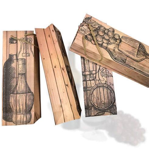 Wine Gift Bags for Wine Bottles, 12 Pack Paper Set with Wood Grain, Bulk for Holiday, Wedding, Birthday