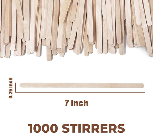 Makerstep 1000 Pack Birch Wood Coffee Stirrers, 7 Inch Eco-friendly Sturdy Sticks for Coffee Nook
