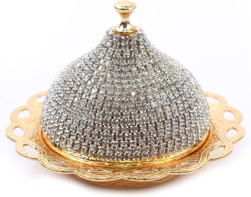 Alisveristime Coated Handmade Brass Sugar Bowl with Lid, Crystal, Gold