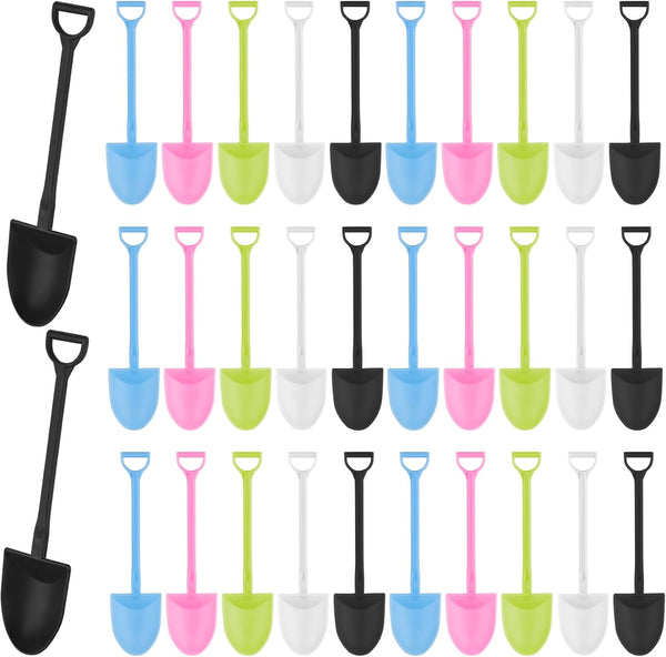 AUEAR 100 Pack Colorful Mini Shovel Shape Disposable Plastic Spoons for Ice Cream and Dessert