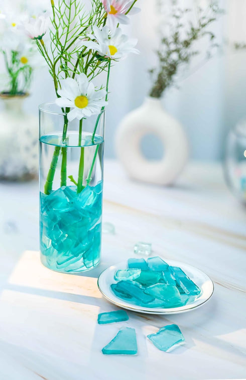 CYS EXCEL Sea Glass 16 Ounces Light Blue, Crushed Glass Vase Filler for Aquarium Nautical Décor