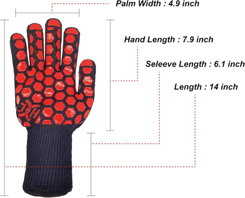 J H Heat Resistant Oven Glove: EN407 Certified 932 °F, Silicone Coating, Oven Mitts for Cooking, Grilling, Camping