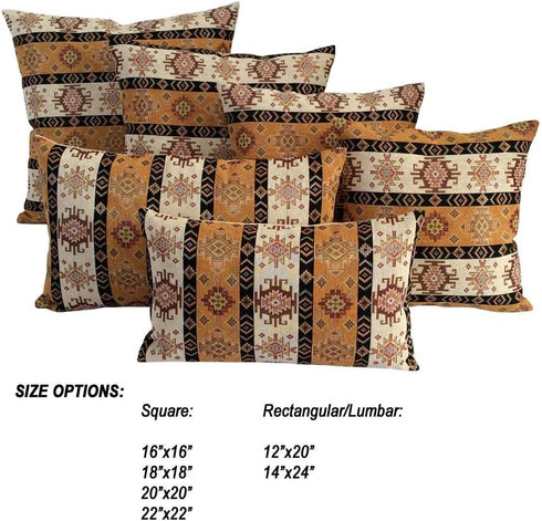Large Throw Pillow Covers 22 x 22 Inches, Mustard Yellow and Cream Kilim Pattern, Boho Room Decor for Couch