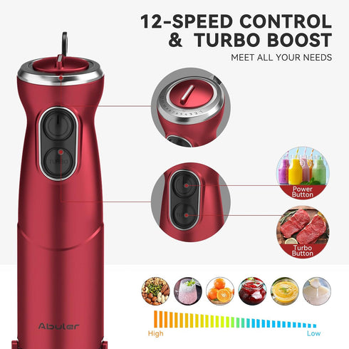 Immersion Blender 5 in 1 Hand Blender - Abuler 800W Hand Mixer Stick with 600ml Mixing Beaker, 500ml Chopper & Whisk