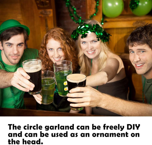 Whaline 3 Pack St. Patrick’s Day Green Tinsel Garland with Shamrock Wreath, Wire Garland, Leprechaun Hat