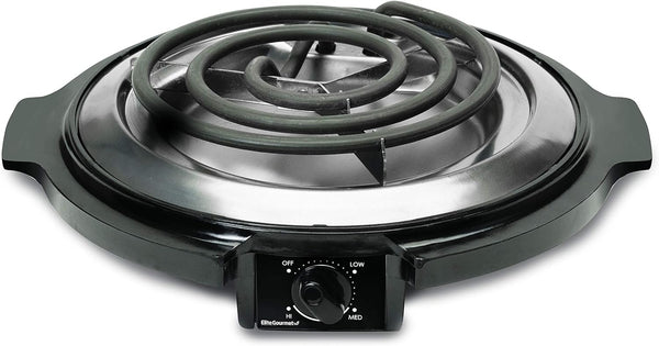 Elite Gourmet ESB-300X Single Countertop Coiled Burner, 1000 Watts Electric Hot Plate, Black, Easy to Clean