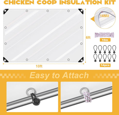 PJT 16Mil Winter,6x10ft Chicken Coop Covers for Thicken Clear Winterizing Insulation Vinyl Tarp for Chicken