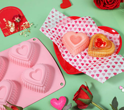 Webake Silicone Heart Cake Mold Tiered Mini Heart Shaped Cake Pans, 6-Cavity Heart Bunt Cake Molds Muffin Pan, Pack of 2