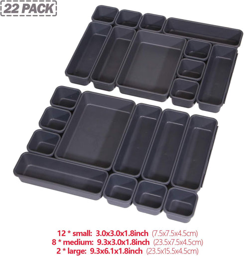 Set of 22 Interlocking Desk Drawer Organizer Tray Dividers for Kitchen, Bathroom, and Office Storage