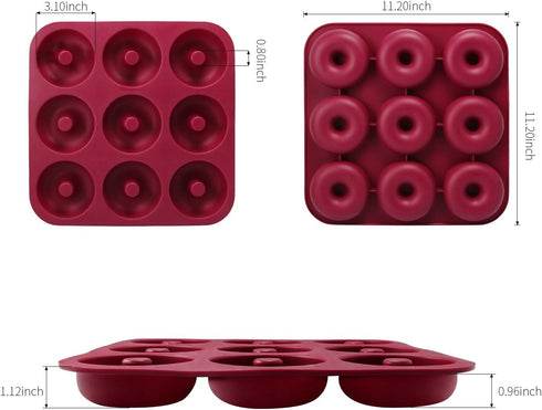 Large Non-Stick Donut Pan for Baking, 9 Cavity Silicone Bagel Mold, BPA Free, 11.2 x 11.1 Inches