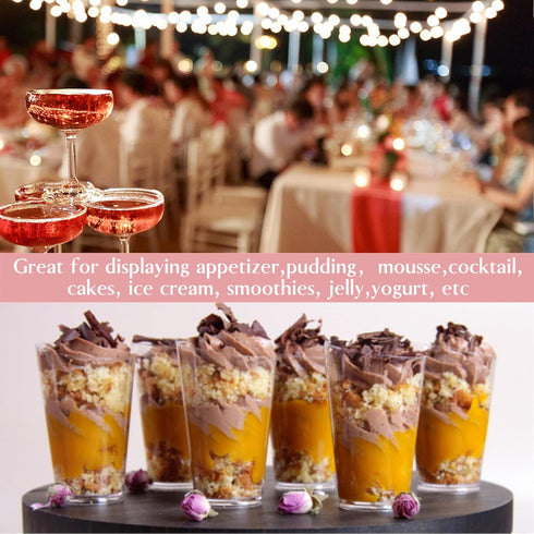 50 Pack 3 oz TOFLEN Round Mini Dessert Cups with Spoons Clear Plastic Dessert Shooter Cups for for Party, Yogurt