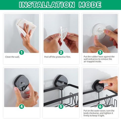 KEGII Shower Caddy Suction Cup Removable Suction Bathroom Organizers Shelf with Soap Holder, Razor Holder & Hooks