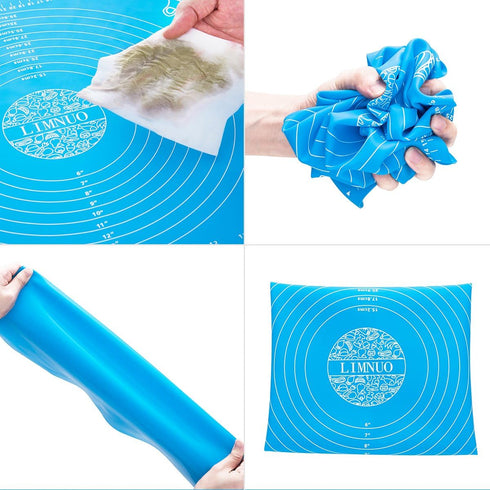 LIMNUO Silicone Baking Mat - Extra Thick Large Non Stick Pastry Mat Sheet for Dough, Blue, M-16''(W)*20''(L)