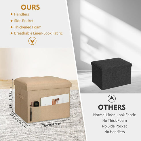 300 lbs, 17x13x13IN(Beige) BelugaHelper Ottoman with Storage, Small Storage Ottoman Foot Rest with Thicker Foam Padded