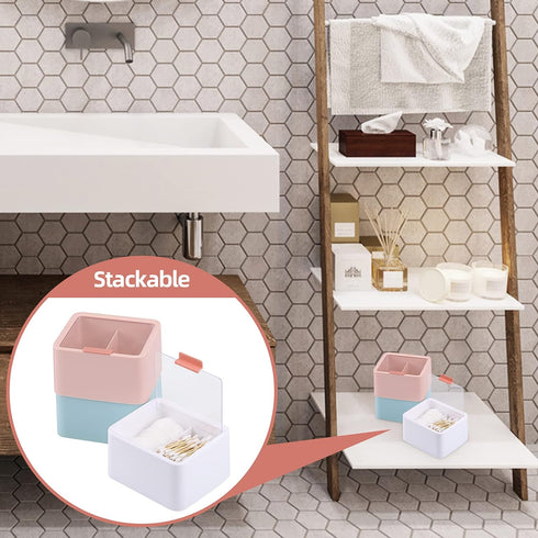 Tecbeauty 2 Slot Cotton Swab Ball Qtip Holder Jar, Plastic Container Dispenser Box with Hinged Lid for Bathroom Home