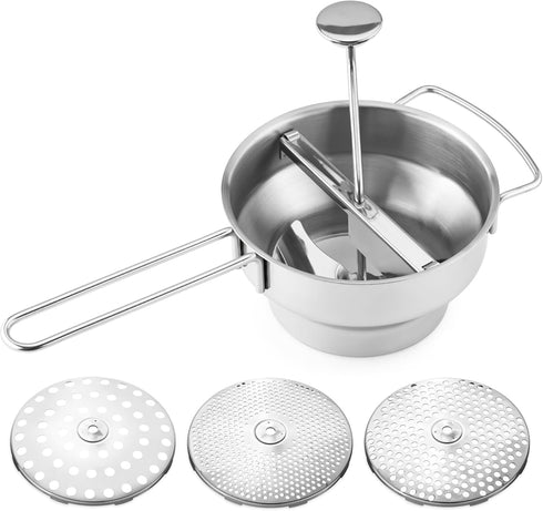 Navaris Stainless Steel Food Mill 2-Quart with 3 Grinding Discs - Rotary