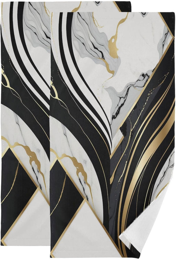 KENADVI Black and White Hand Towels for Bathroom Set of 2 Soft Absorbent