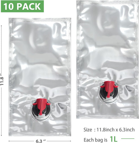 10 Pack Wine Purse Refill Bags, BIB Bag in Box, Refill Bladder Bags for Alcohol, Wine Replacement Wine Pouch with Spout for Wine Cools, Purse, Holders, Carriers (1 L)