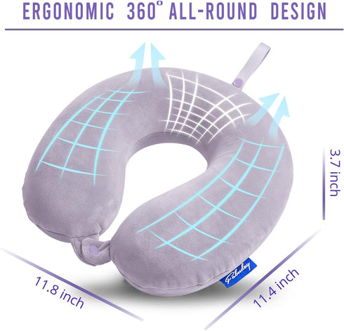 Travel Pillow Memory Foam for Airplanes - Neck Pillow for Traveling with Attachable Snap Strap (Gray Purple)