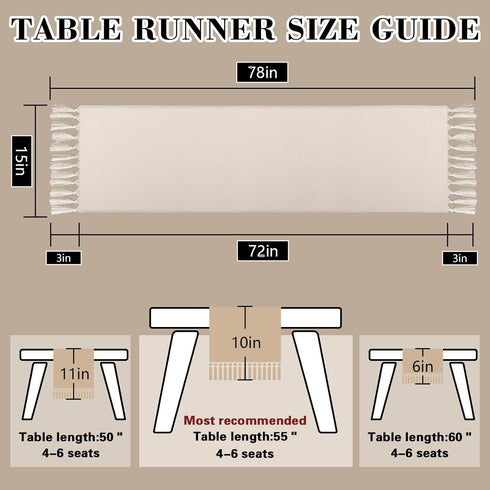 72 inches Country (15x72 inch) yuboo Beige Boho Table Runner Long, Spring Rustic Farmhouse Dresser Runners Cover Top