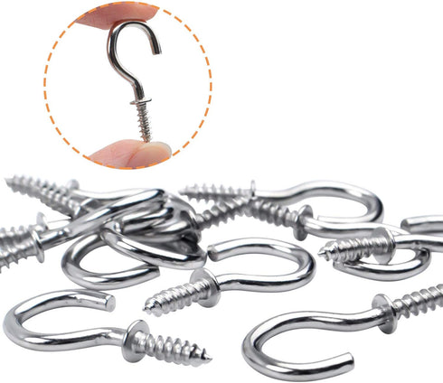 Aylifu 100pcs 3/4" Silver Metal Cup Hooks, Screw-in Hooks for Hanging Plants, Mugs, Jewelry, Decor, Organizer