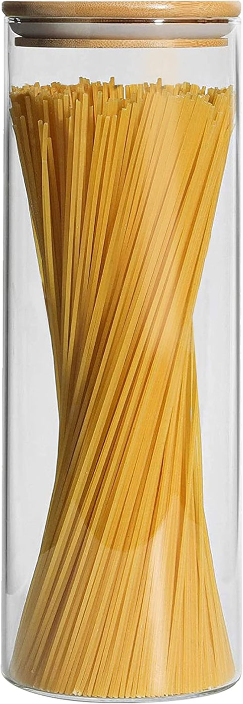 Cestari Glass Pasta Storage Jars: Airtight Spaghetti Container with Bamboo Lid, Kitchen Canister for Snacks, Macaroni,