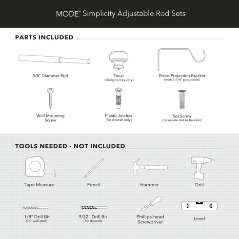 MODE Simplicity Collection 5/8" Diameter Curtain Rod Set with Doorknob Finials, Adjustable Gold