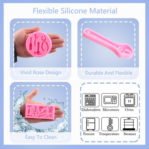 ZiXiang Construction Tools Fondant Silicone Molds, Hand Tools Chocolate Mold Set of 4 for Cake Decoration