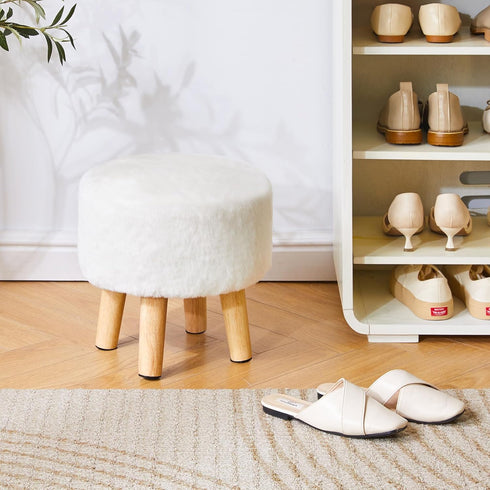 12.6" D12.6" W12.6" UHBD035W YMYNY Round Pouf Ottoman Small Foot Stool Faux Fur Foot Rest for Couch Modern Boho