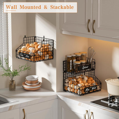 Countertop 3 Countertop/Wall-Mounted, keomaisyto Egg Holder with Nameplate to Separate Eggs, Tier Stackable Wire