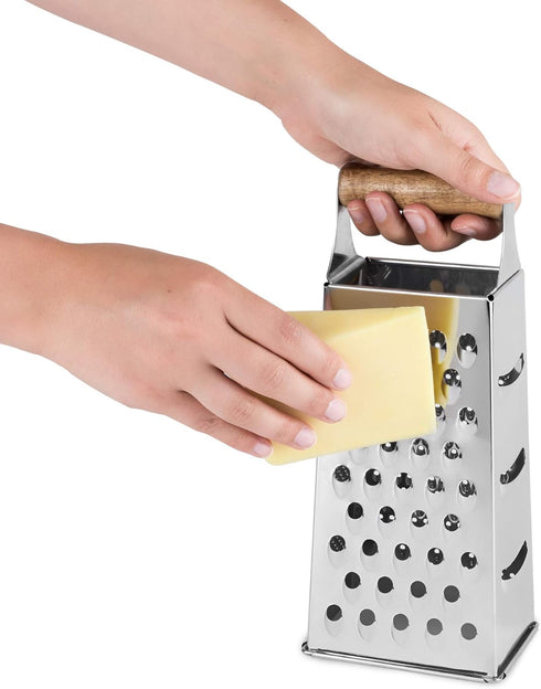 Twine Acacia Wood Handled Cheese Grater - Stainless Steel Grater, Citrus Zester, Vintage Kitchenware
