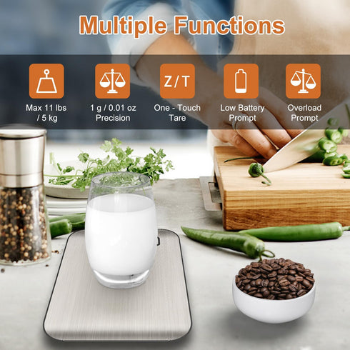 CROWNFUL Food Scale, 11 lb Digital Kitchen Scales with Built-in Coin Battery, LCD Display, 304 Stainless Steel