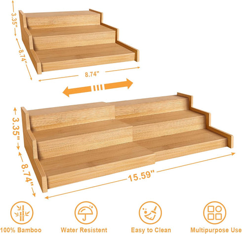 Expandable 3 Tier Bamboo Spice Rack Organizer, Great for Kitchen Cabinet, Cupboard, Pantry