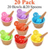 20 Pack Summer RICHSC-PAN Ice Cream Bowls, Cartoon Candy Color Ice Sundae Cups with Spoon. Multi-Color Reusable