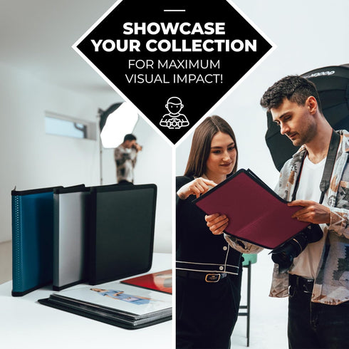 Dunwell Photo Album 8x10 (Ruby) - 24 Clear Sleeves, Black Mounting Paper, Professional Photography Book